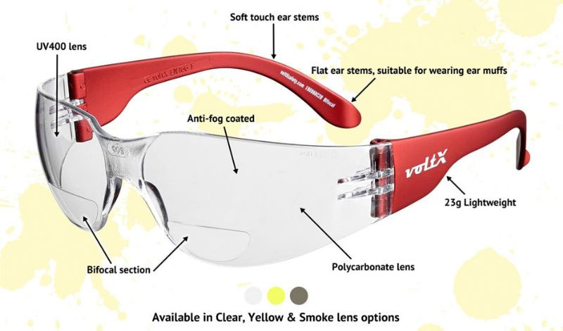 VoltX 'Constructor' SAFETY READERS Full Lens Reading Safety Glasses UKCA & CE EN166f Certified ( 2.5 Dioptre, Yellow) – Wraparound Style – Anti Fog Coated UV400 Lens